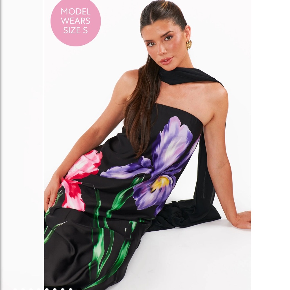 Show Me Your Mumu Renee Maxi Dress in Wild Iris Luxe Satin L